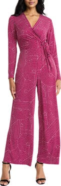 Maggy London Long Sleeve Faux Wrap Jumpsuit