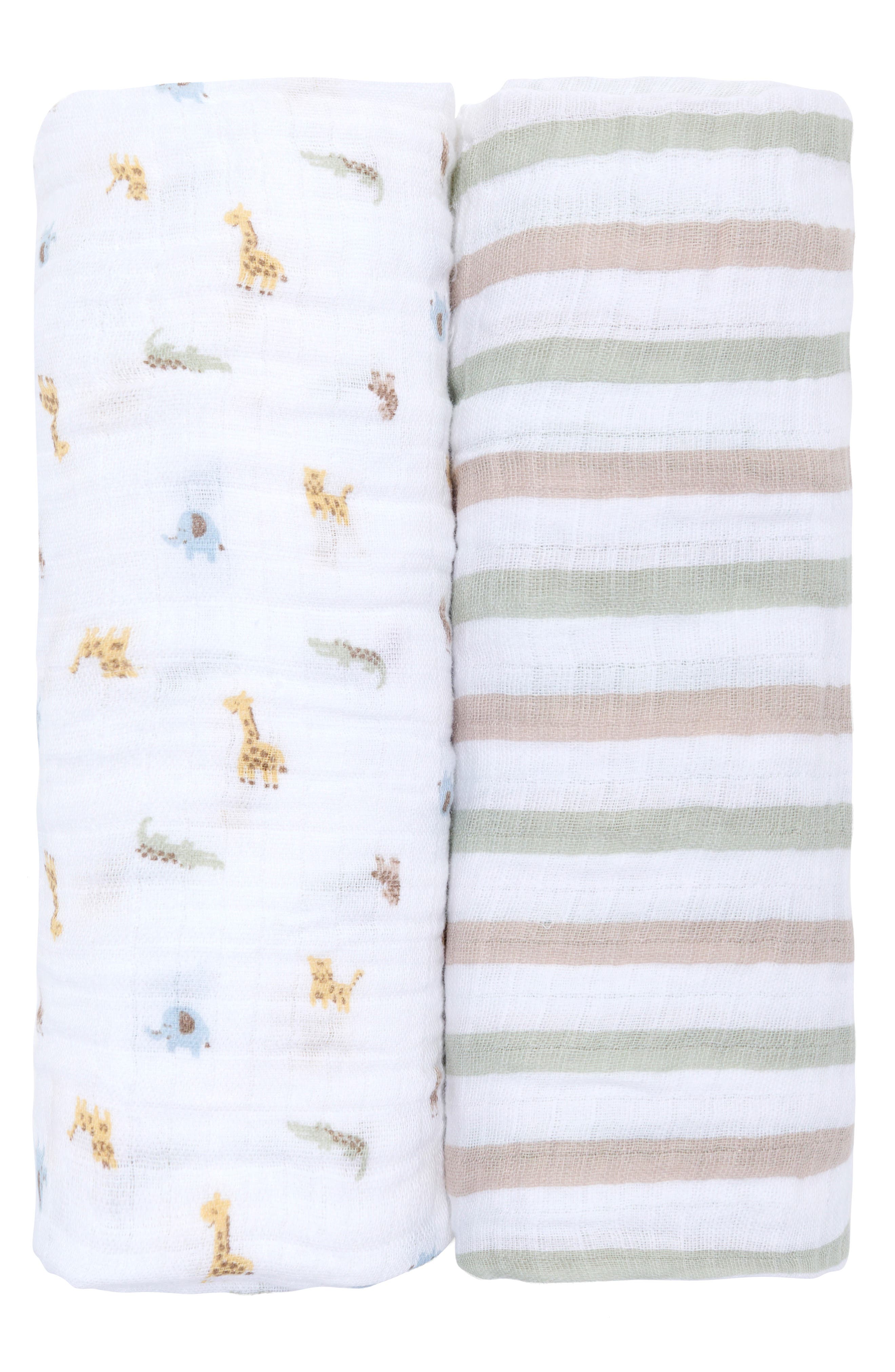 KYLE AND DEENA 2-Pack Assorted Muslin Safari Swaddle Blankets
