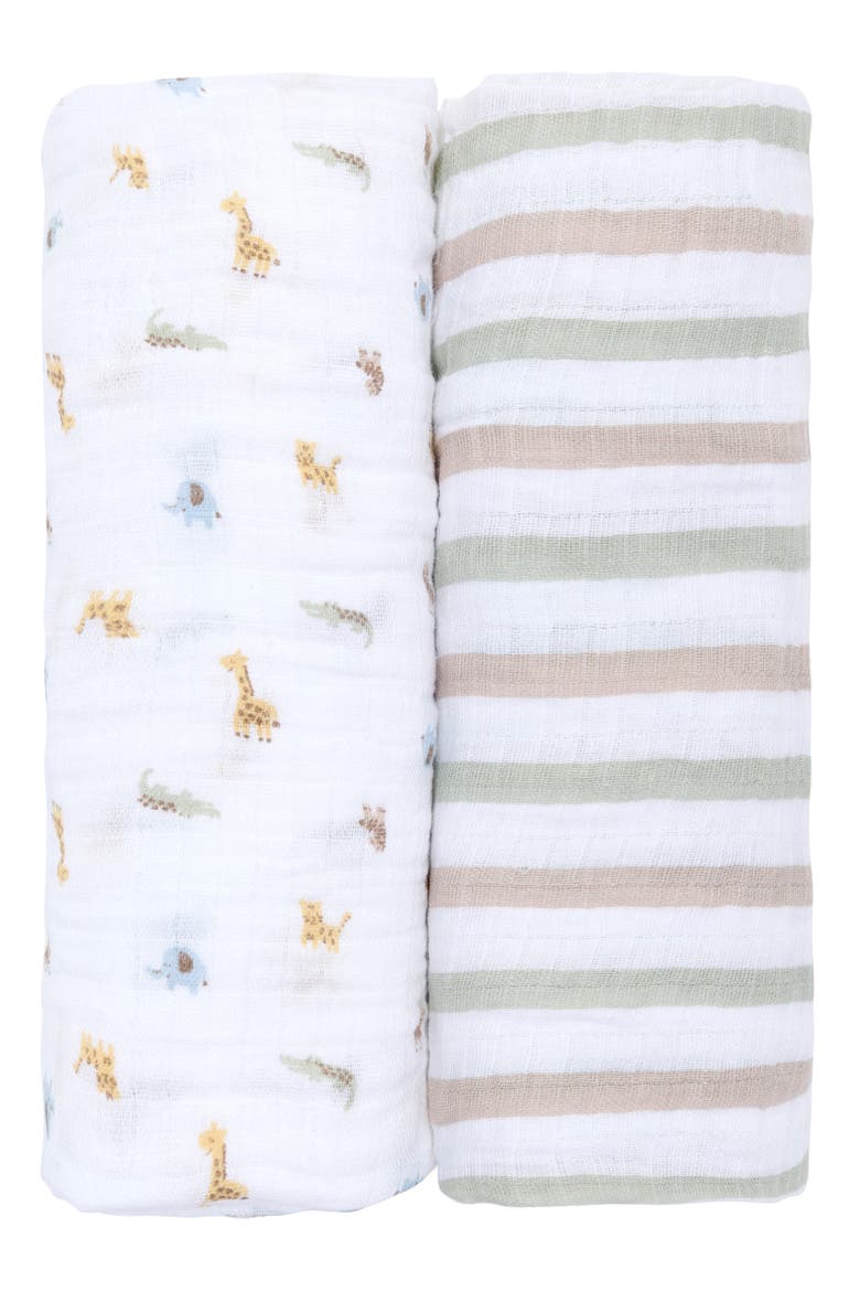 2-Pack Assorted Muslin Safari Swaddle Blankets, Main, color, MULTI WHITE