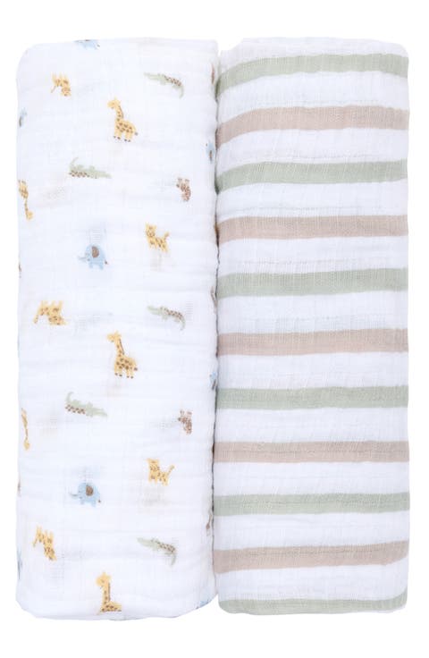 2-Pack Assorted Muslin Safari Swaddle Blankets