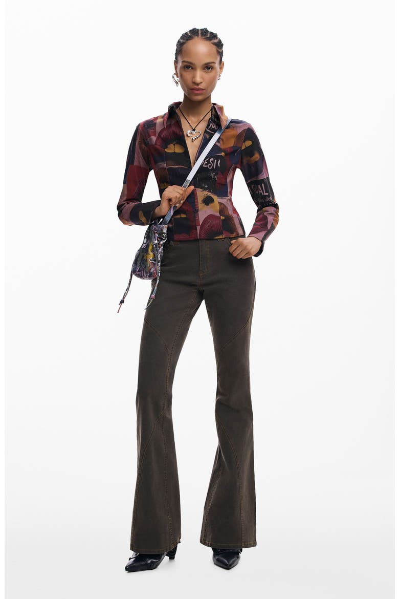 Mixed Print Long Sleeve Shirt, Alternate, color, GRAY BROWN