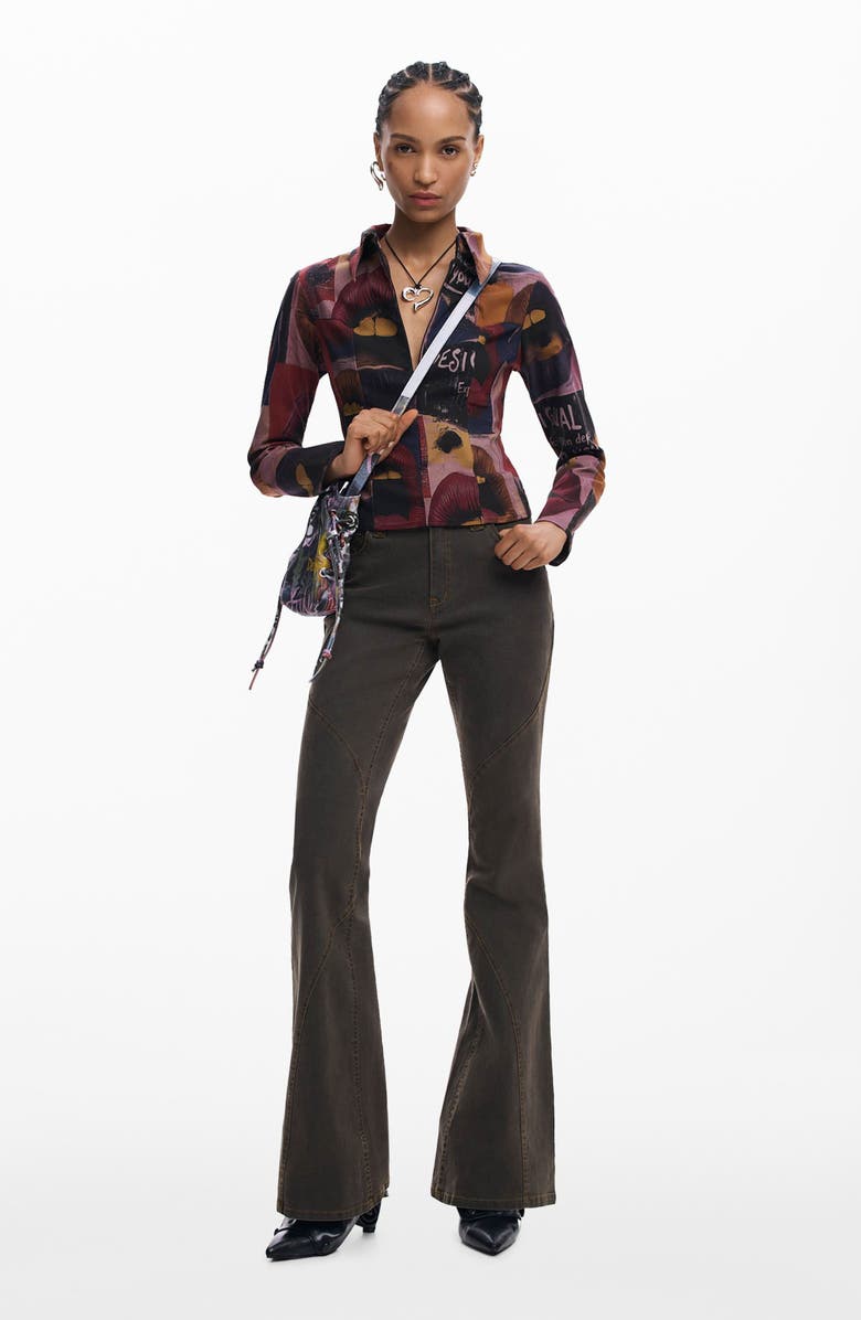 Desigual Mixed Print Long Sleeve Shirt, Alternate, color, Gray Brown