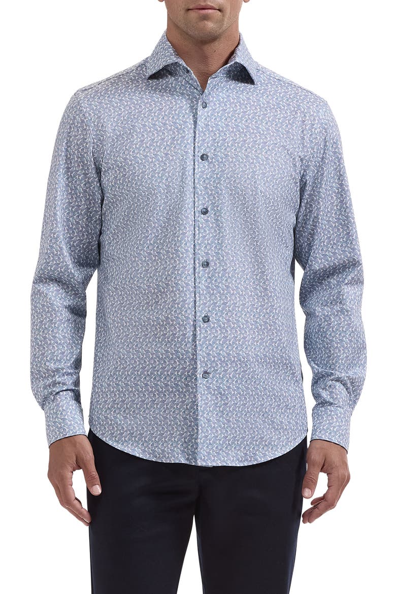 Devon OoohCotton® Print Button-Up Shirt, Main, color, HAZY BLUE