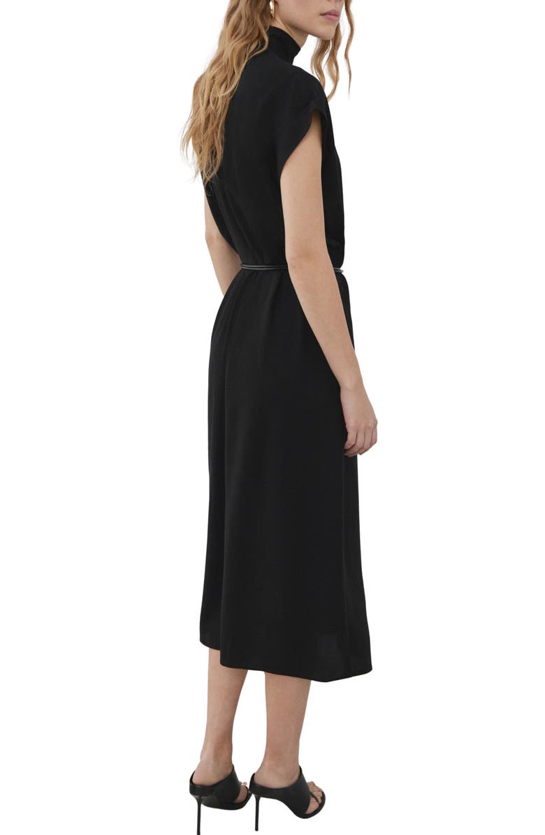 MANGO Mock Neck Belted Dress, Alternate, color, Black