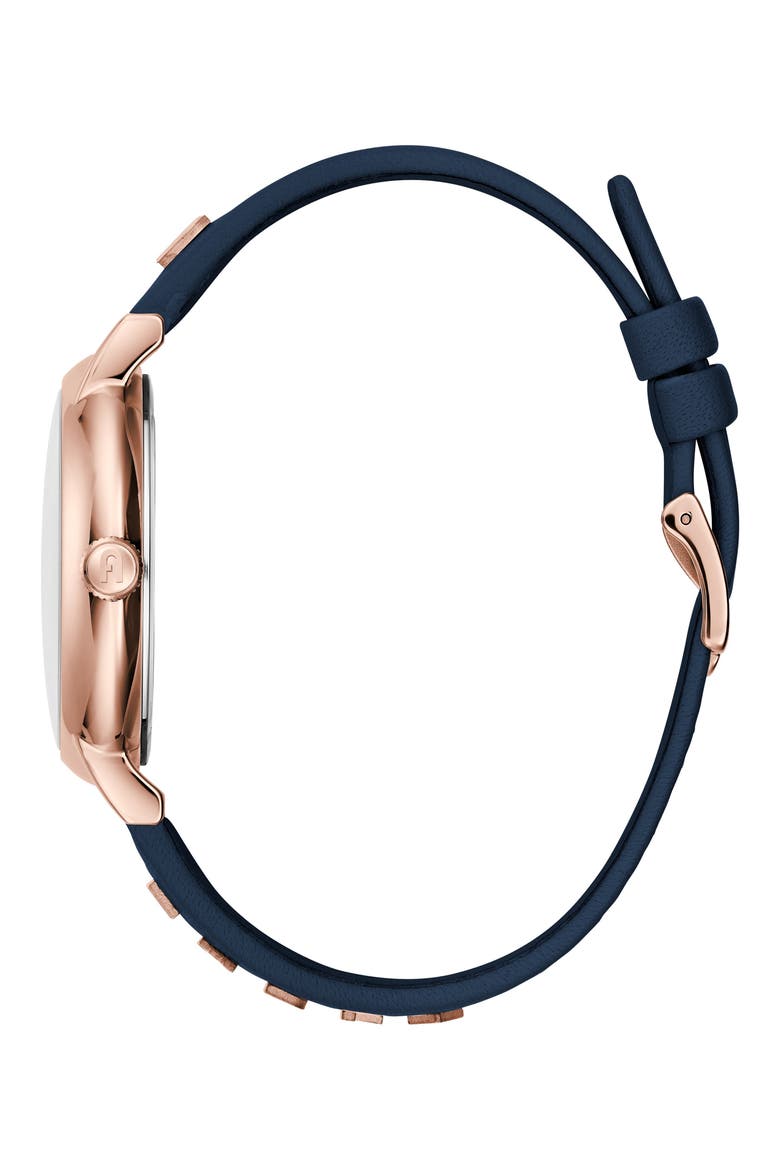 Easy Shape Leather Strap Watch, 38mm, Alternate, color, ROSE GOLD/ ROSE GOLD/ BLUE