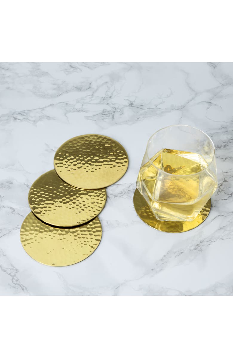 Viski Hammered Coasters in Brass Set of 4, Alternate, color, Gold