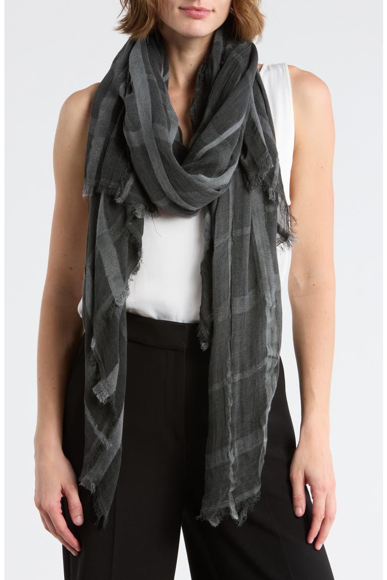 Lightweight Windowpane Scarf, Main, color, BLACK