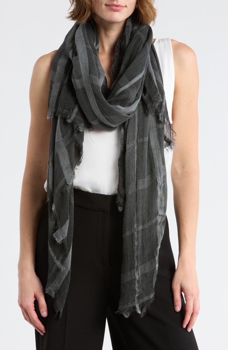 NORDSTROM RACK Lightweight Windowpane Scarf, Main, color, Black