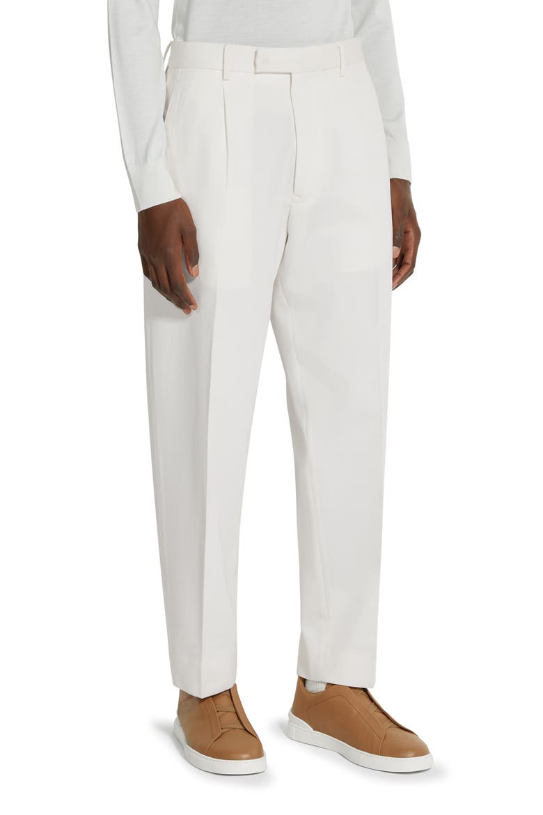 Pleat Front Cotton & Wool Trousers, Main, color, BIANCO ZEGNA
