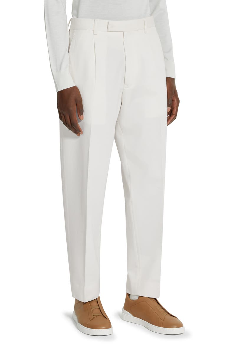 ZEGNA Pleat Front Cotton & Wool Trousers, Main, color,
