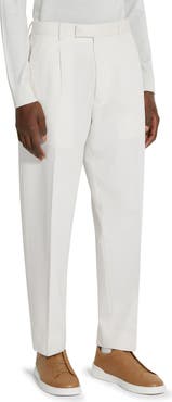 ZEGNA Pleat Front Cotton & Wool Trousers