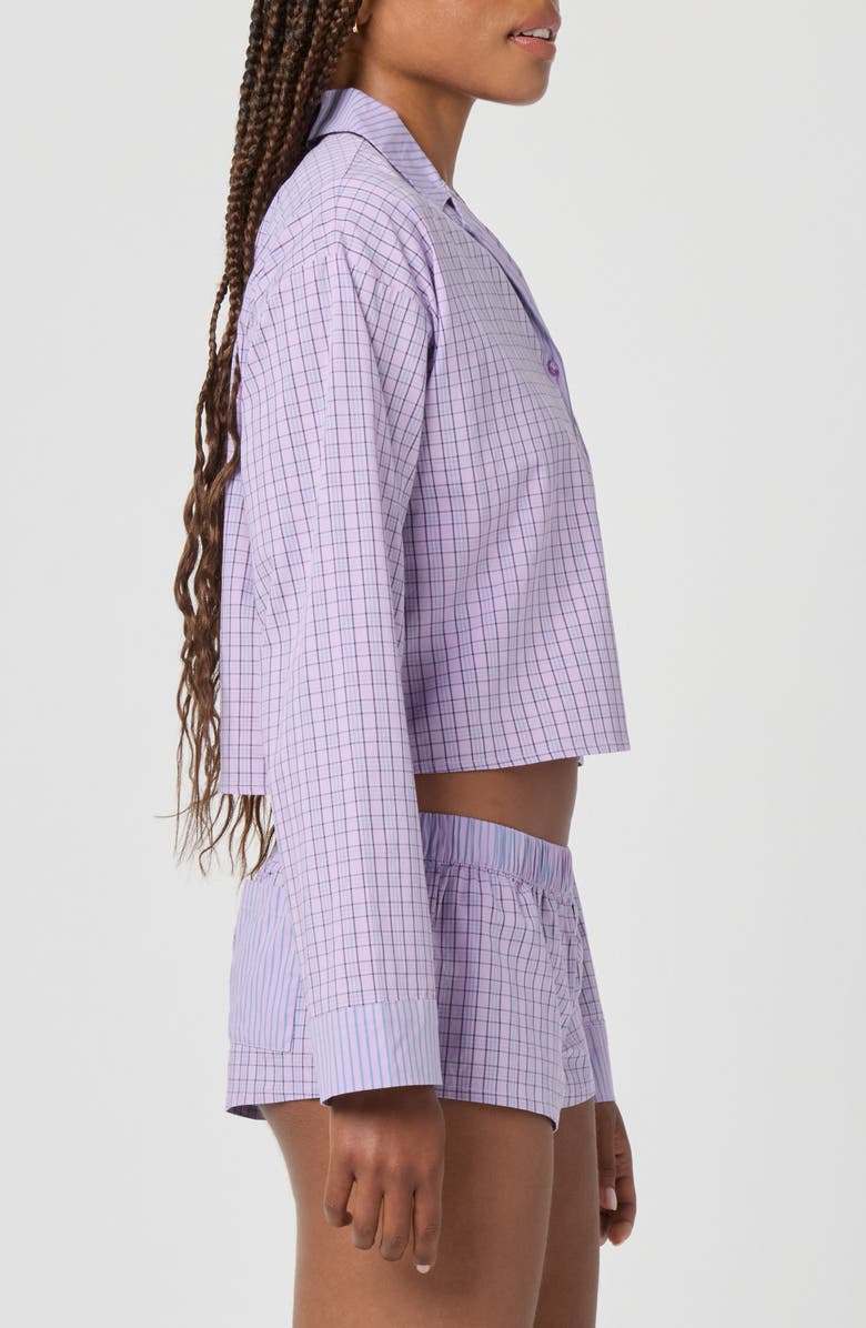 Florence by Mills Micro Plaid Crop Stretch Cotton Button-Up Shirt, Alternate, color, Millie Lavender Plaid