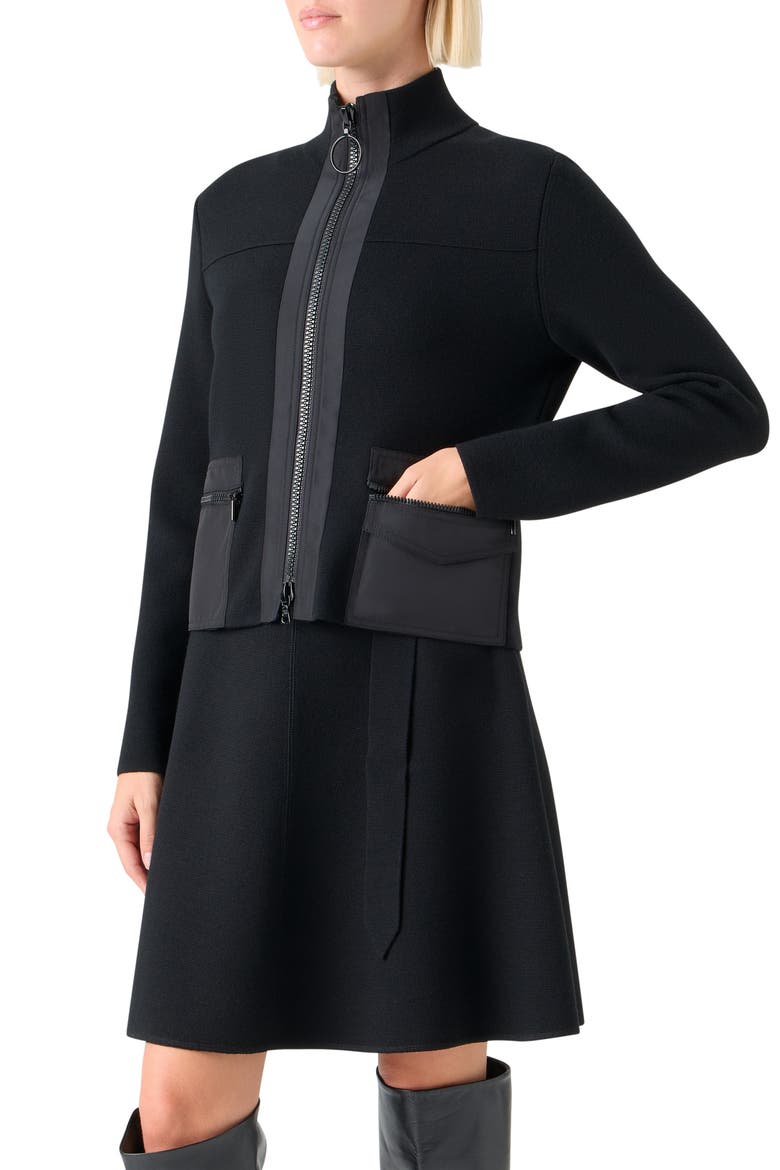 Mixed Media Crop Jacket, Alternate, color, BLACK