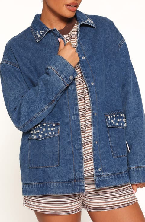 Mandie Pearl Trim Denim Shacket