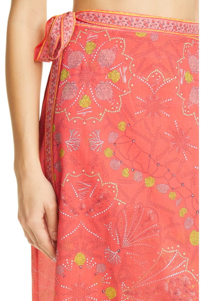 Conch Print Cotton Cover-Up Wrap Skirt, Alternate, color, 066 CORAL