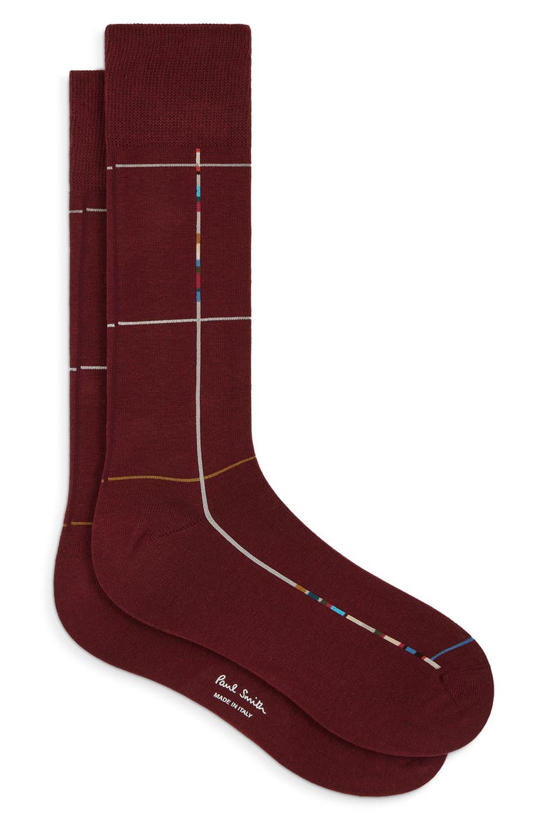 Signature Check Socks, Main, color, 28_BURGUNDY/ BORDE