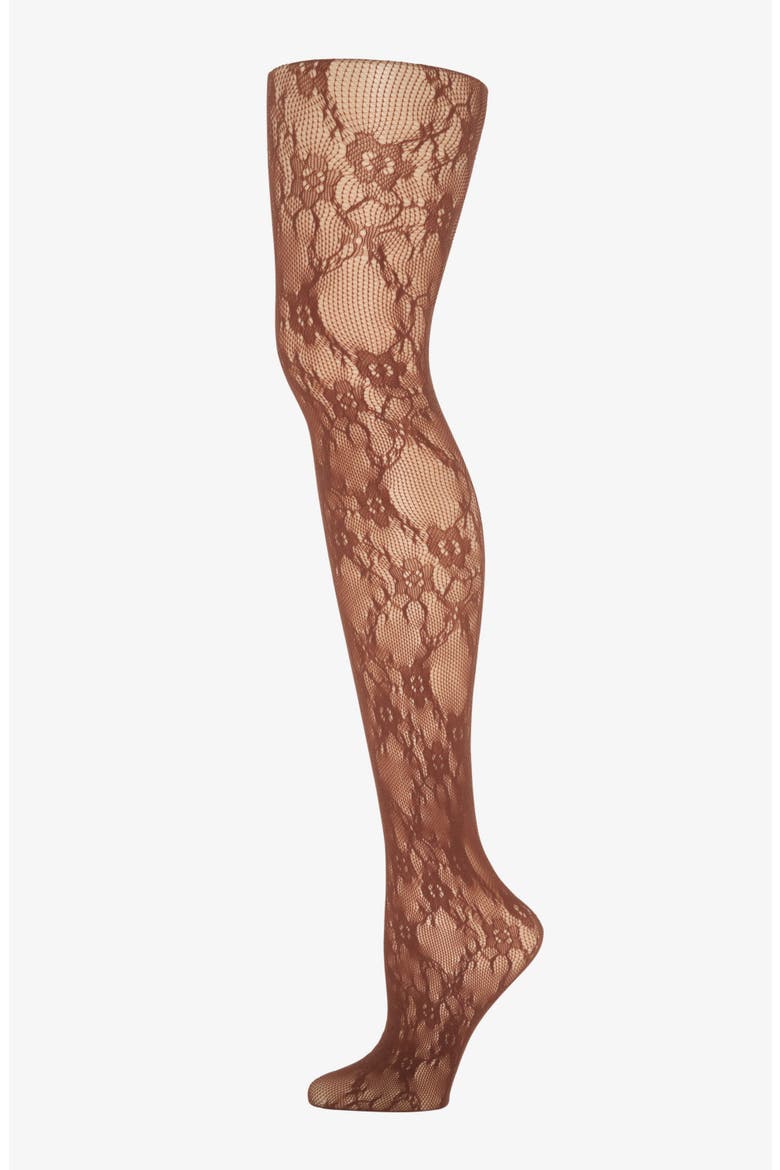 Savage X Lace Floral Sheer Tights, Alternate, color, BROWN SUGAR NUDE