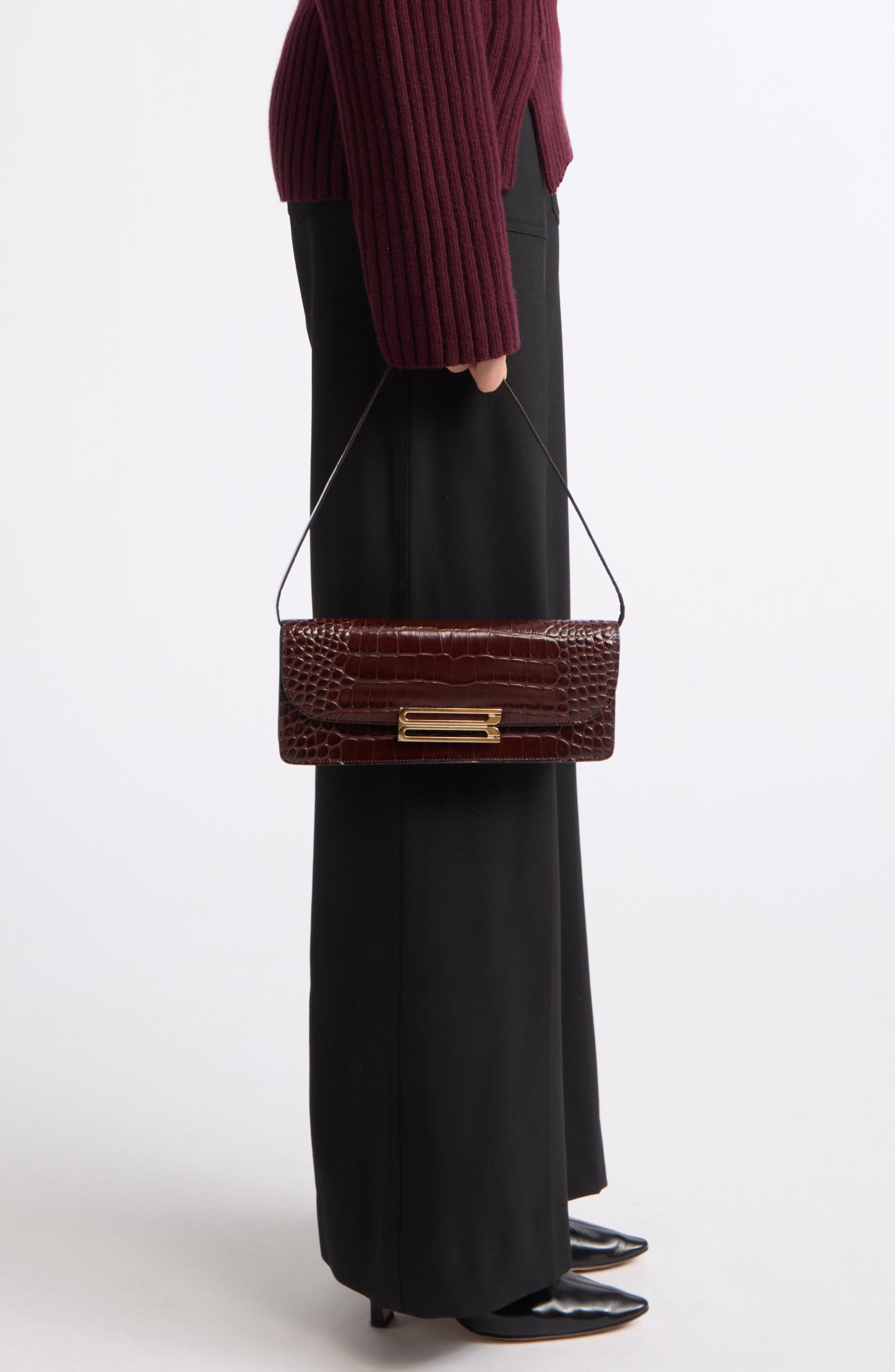 Dorian Leather East/West Clutch, Alternate, color, DARK BROWN