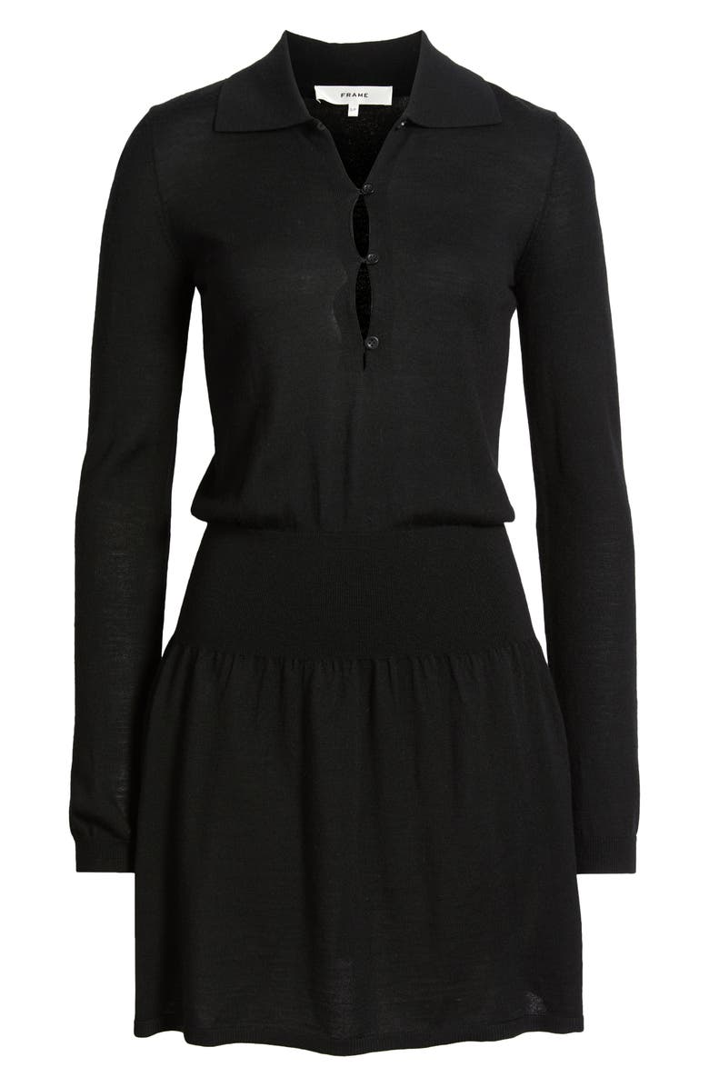 FRAME The Smart Polo Long Sleeve Merino Wool Sweater Dress, Alternate, color, Black