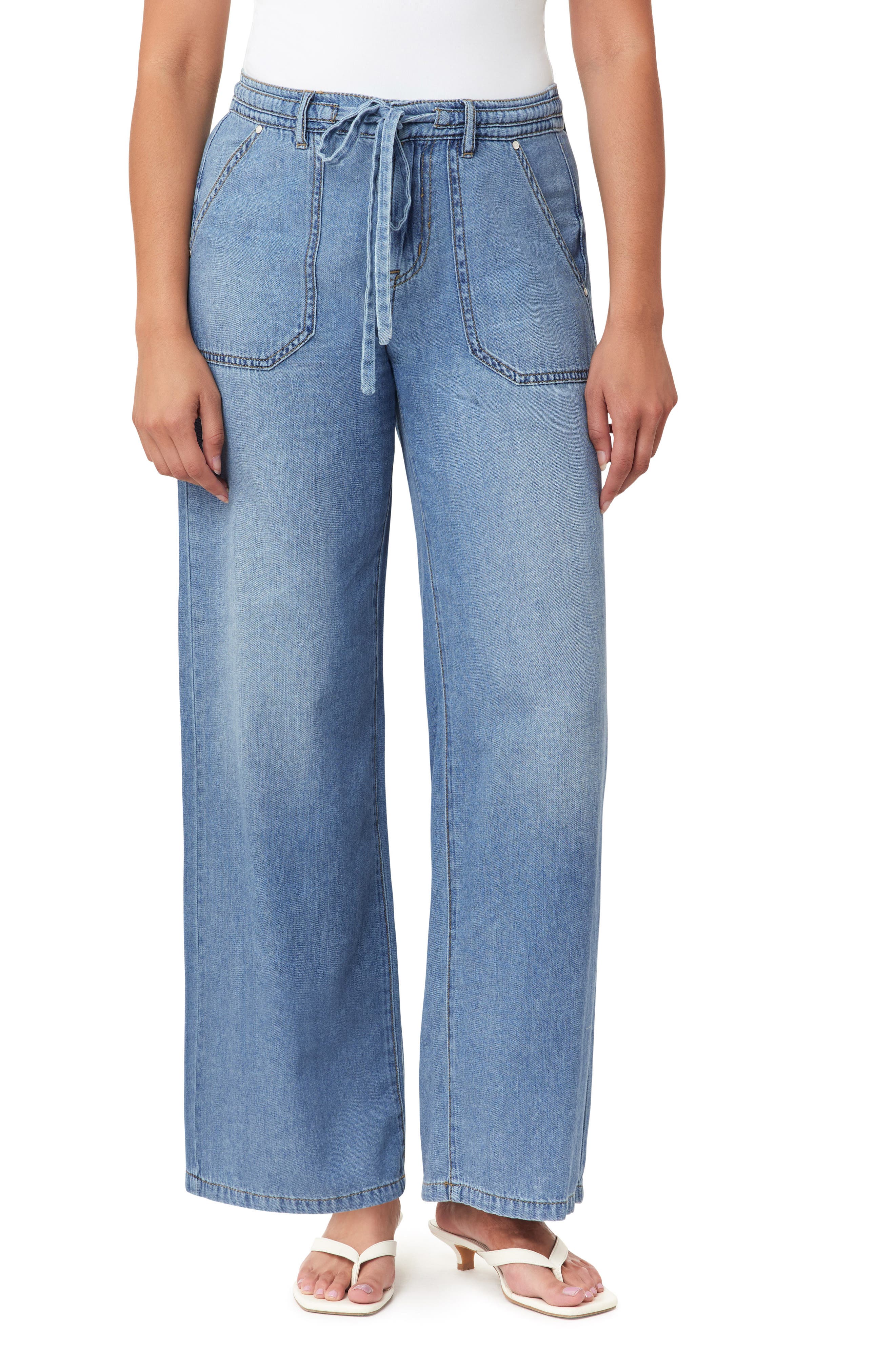 Kensie Drawstring Waist Wide Leg Jeans