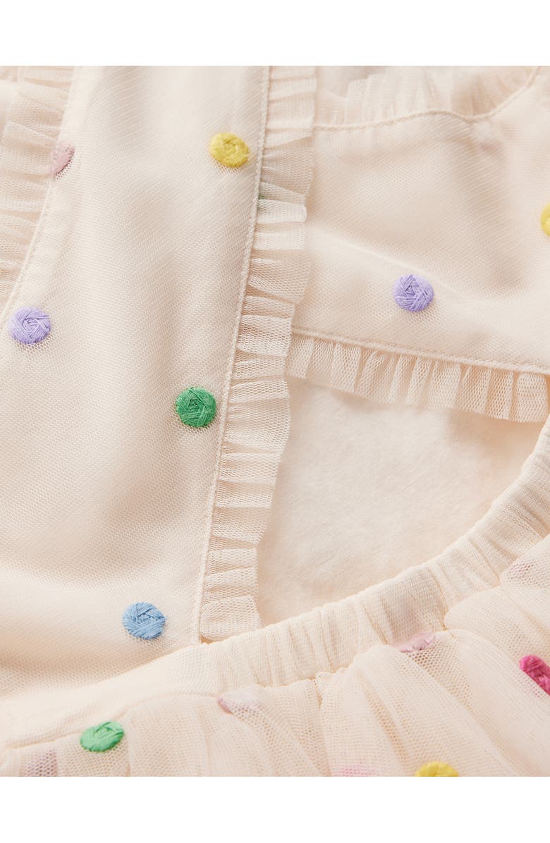 Mini Boden Kids' Open Crossback Stitched Dots Tiered Dress, Alternate, color, Soft Ivory Multi Spot