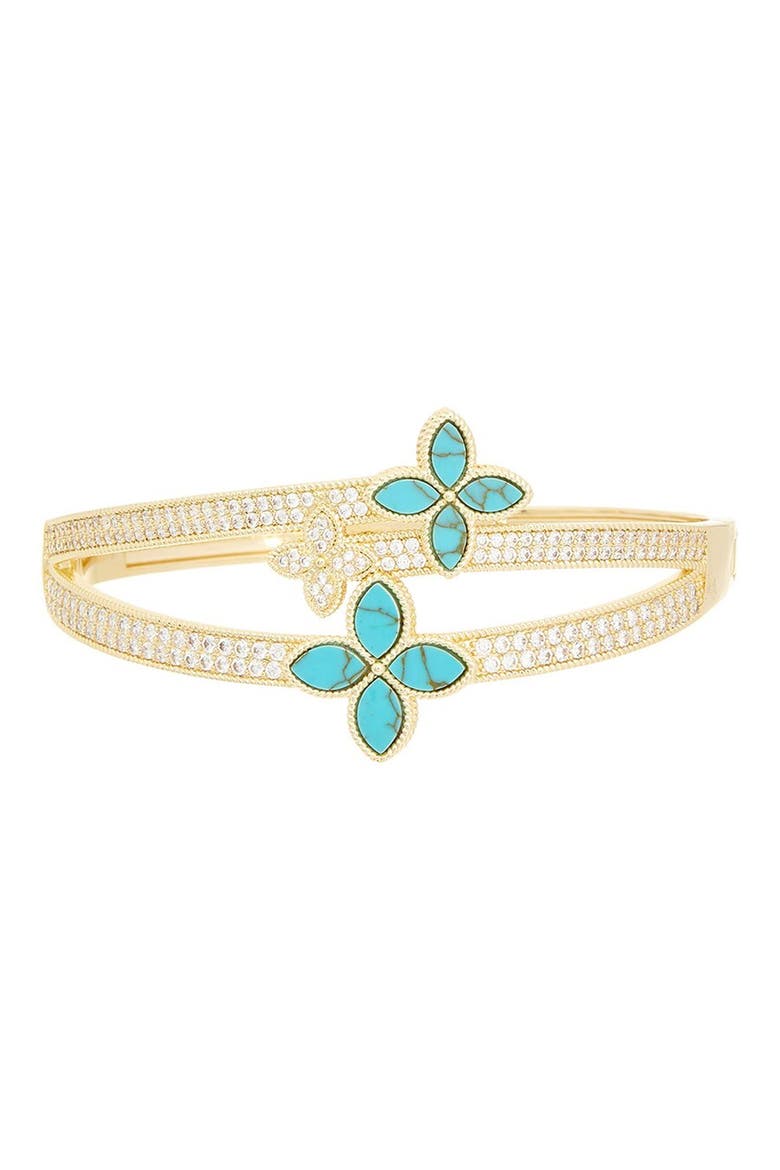 Floral Cubic Zirconia Bypass Bangle, Main, color, YELLOW