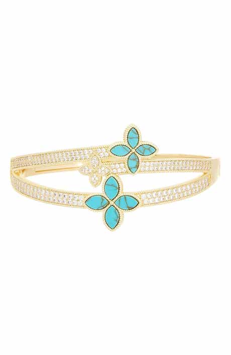 Floral Cubic Zirconia Bypass Bangle