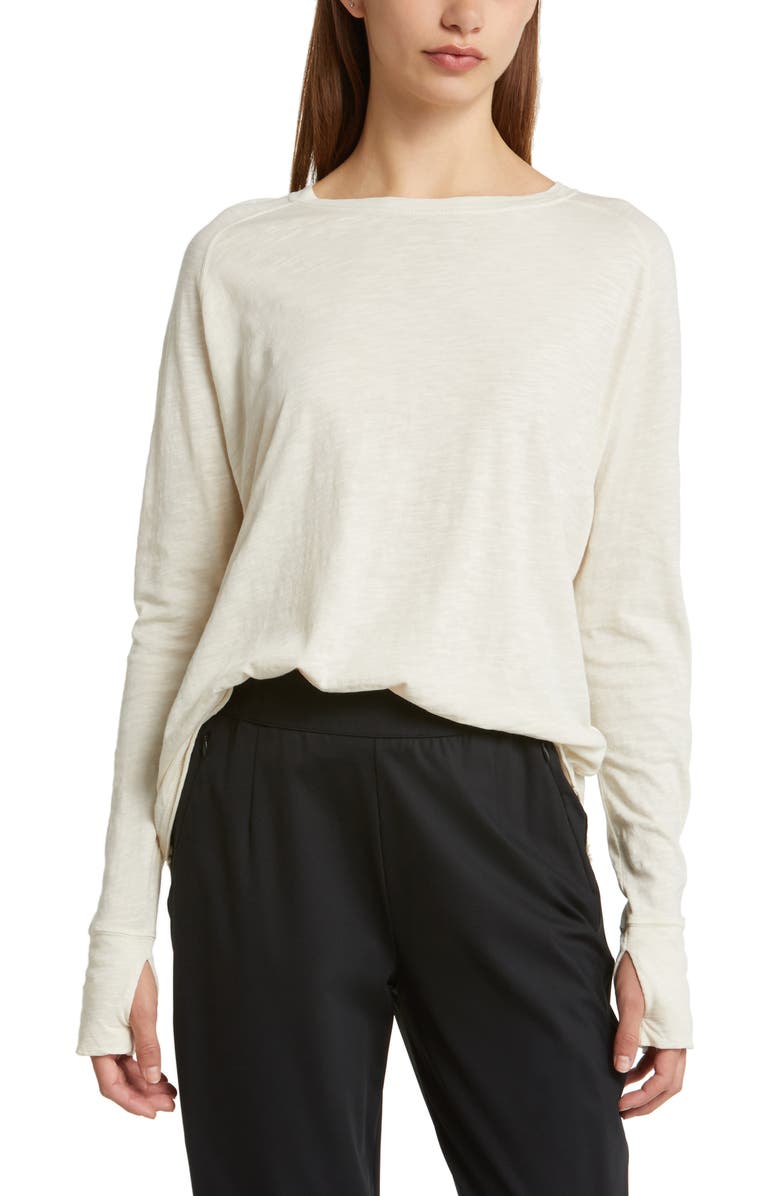 Zella Relaxed Washed Long Sleeve Slub Tee, Main, color, Grey Moonbeam