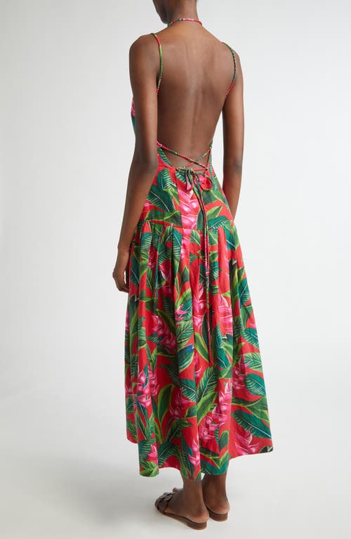 Farm Rio Dream Garden Strappy Back Linen Blend Maxi Dress In Red