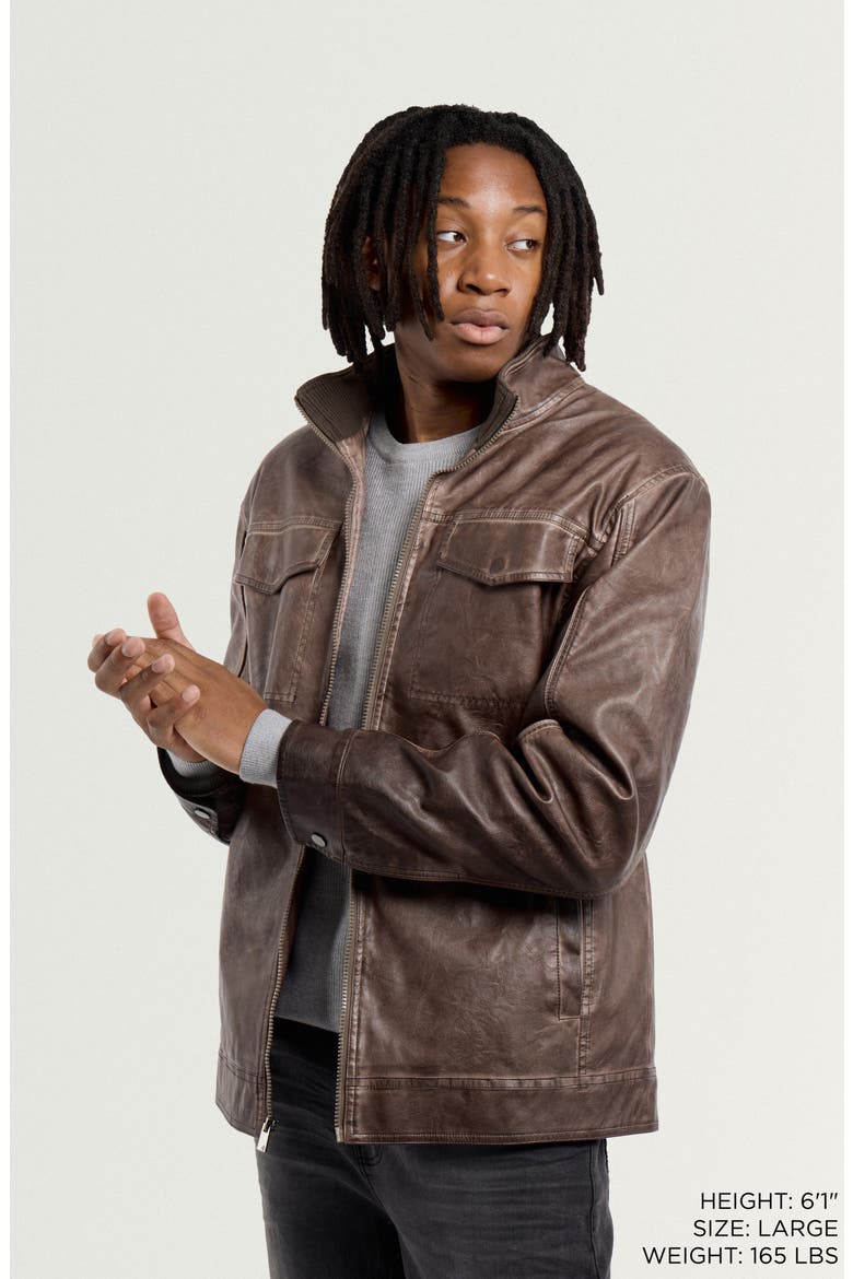 Faux Leather Jacket, Alternate, color, BROWN