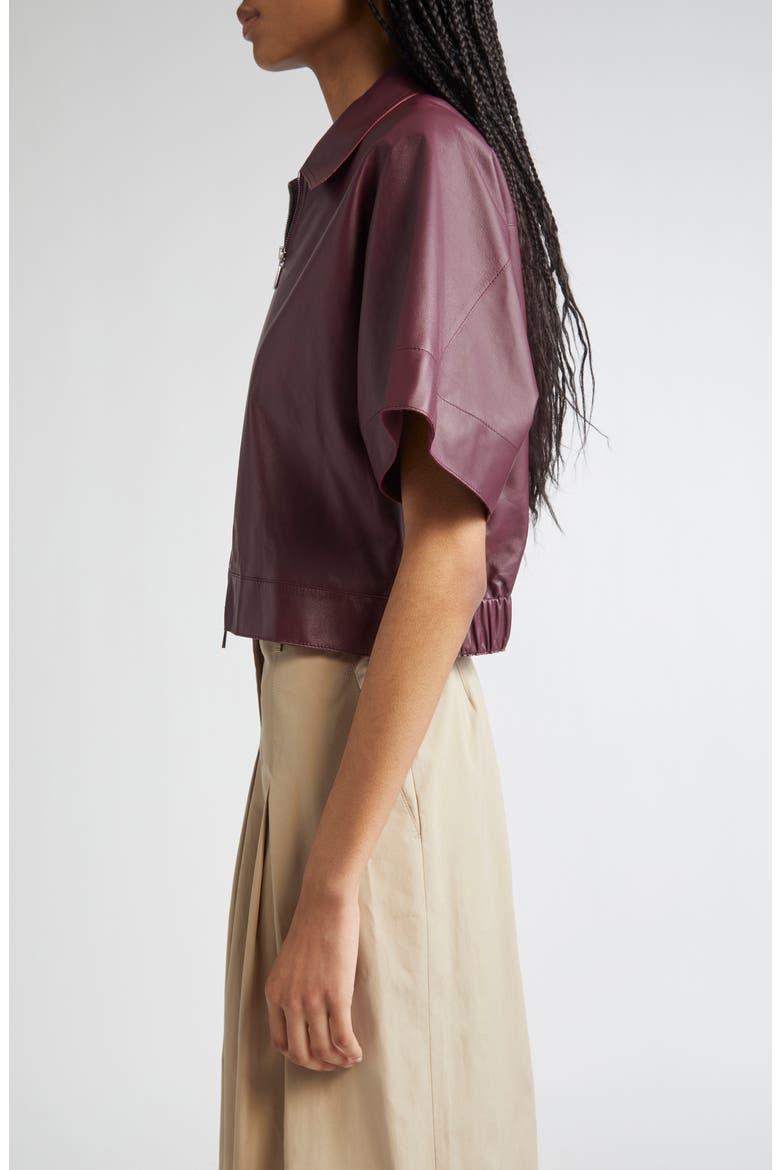 Elbow Sleeve Napa Leather Crop Jacket, Alternate, color, VIOLET ASH