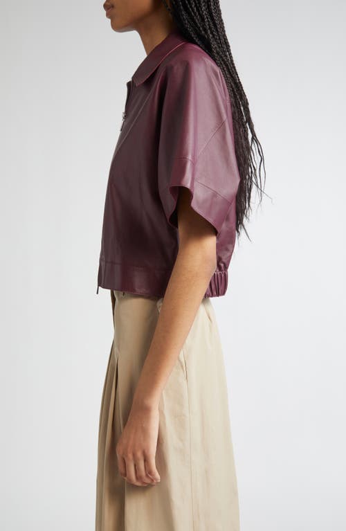 Lafayette 148 New York Elbow Sleeve Napa Leather Crop Jacket In Brown