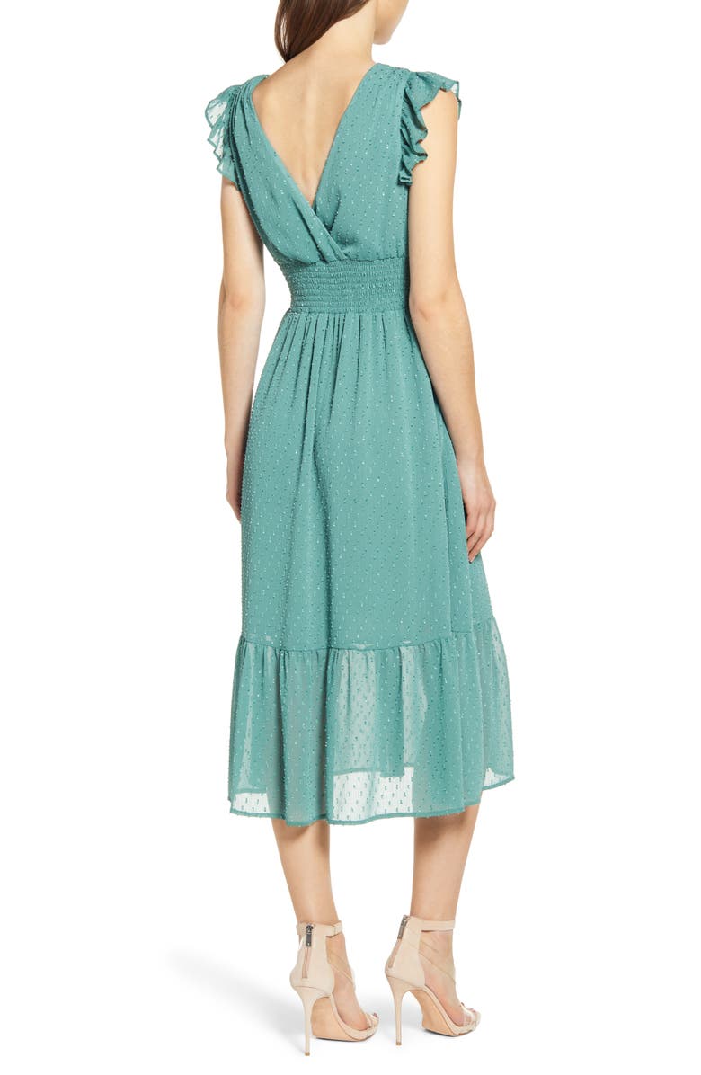 English Factory Smock Waist Ruffle Sleeve Cotton & Linen Dress, Alternate, color,