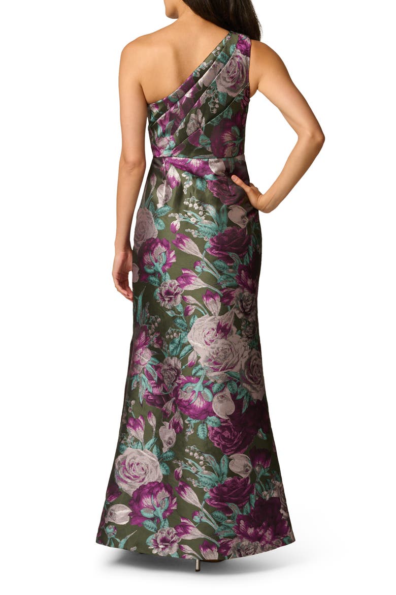One-Shoulder Floral Jacquard Gown, Alternate, color, GREEN MULTI