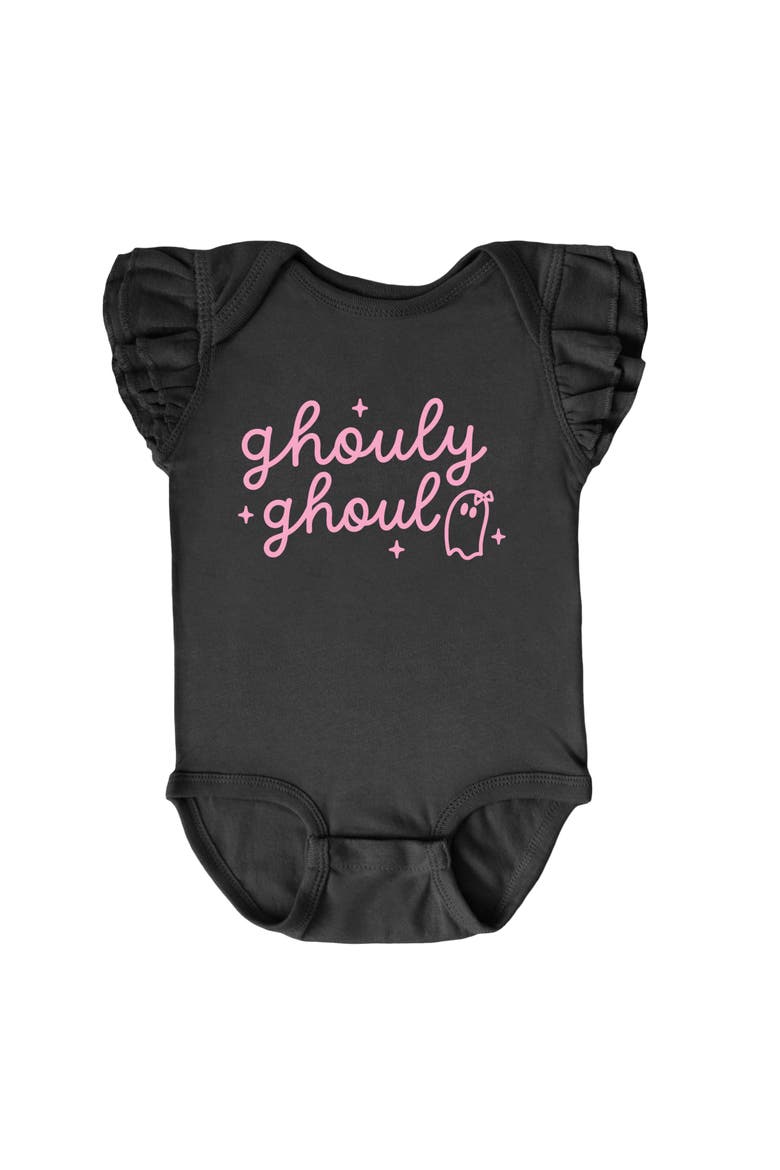 Ghouly Ghoul Infant Flutter Sleeve Bodysuit, Main, color, Black