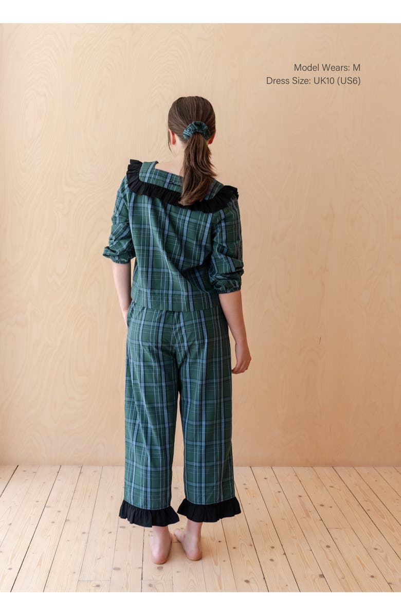 TBCo Cotton Cropped Leg Ruffle Pajamas, Alternate, color, Green Tartan