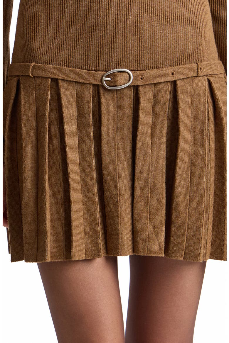 Drop Waist Pleated Sweater Dress, Alternate, color, RUSSET