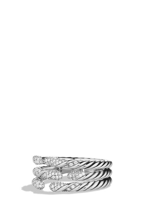 'Willow' Three-Row Ring with Diamonds