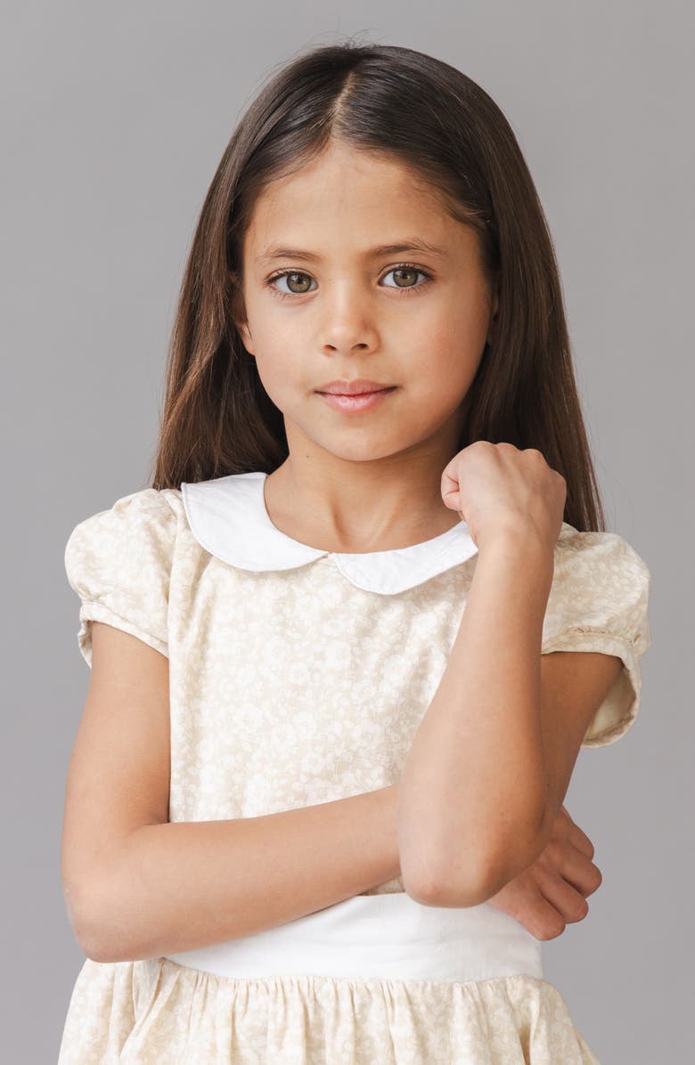 Hope & Henry Kids' Short Sleeve Linen Dress with Peter Pan Collar, Alternate, color, Sandy Floral