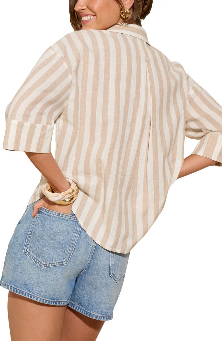 Friends Like These Stripe Cotton & Linen Shirt, Alternate, color, Neutral