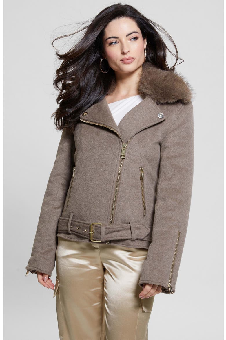 Nancy Moto Jacket with Removable Faux Fur Collar, Alternate, color, WALNUT SHELL MULTI