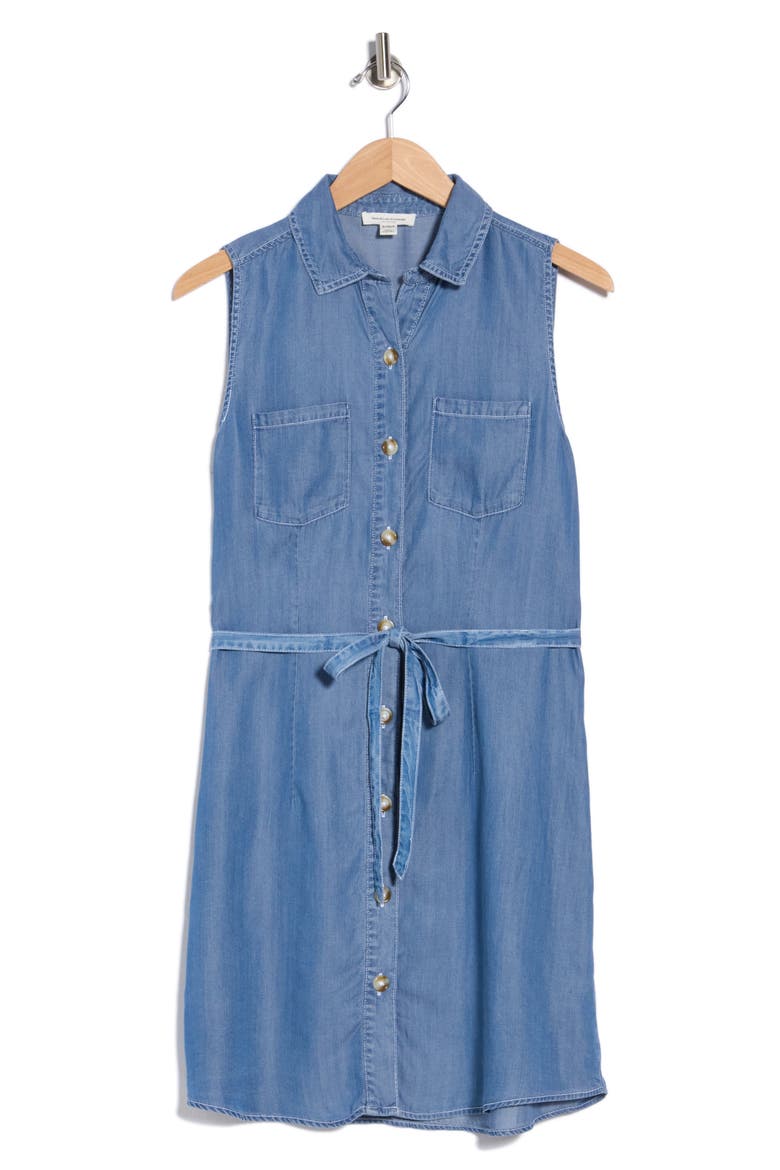 Yuna Sleeveless Denim Shirtdress, Alternate, color, MEDIUM WASH