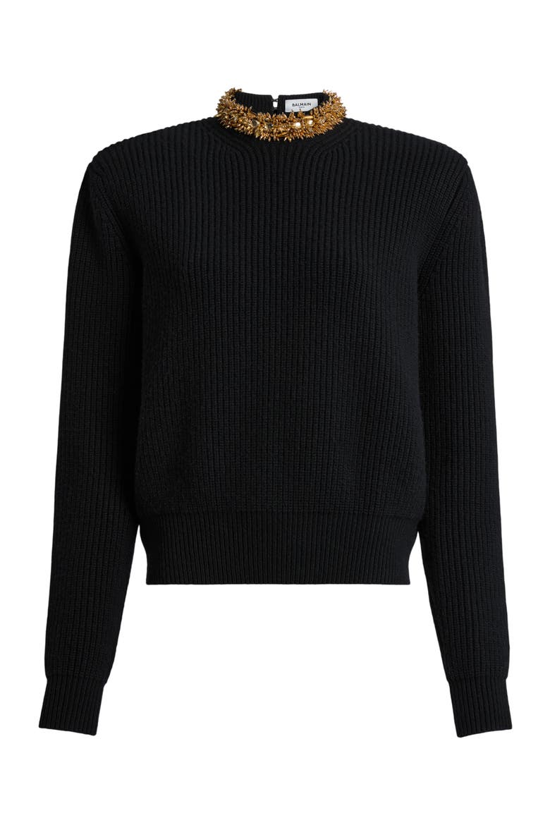 Cashmere Jumper with Removable Embroidered Trim, Alternate, color, black