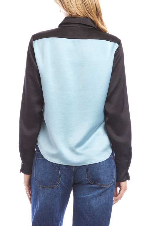 Karen Kane Colorblock Satin Button-up Shirt In Blue