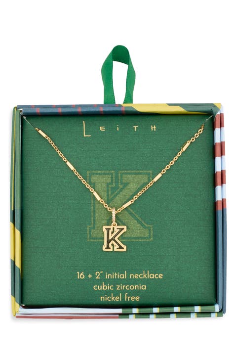 Varsity Font Cubic Zirconia Initial Pendant Necklace
