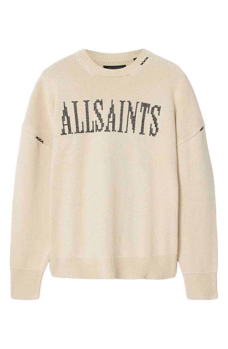 AllSaints Crossed Logo Intarsia Crewneck Sweater, Alternate, color, Ecru White