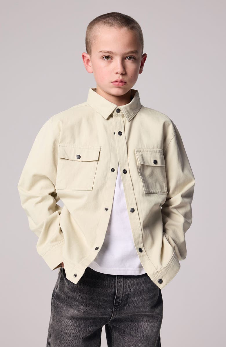 smALLSAINTS by ALLSAINTS Kids' Oversize Ramskull Snap-Up Shirt Jacket & T-Shirt Set, Alternate, color, Neutral