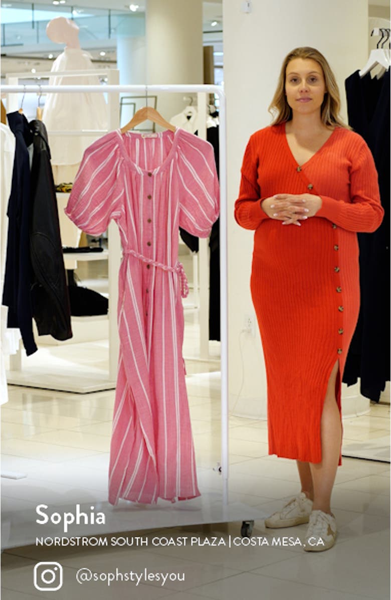 Stripe Belted Double Cloth Midi Shirtdress, sales video thumbnail