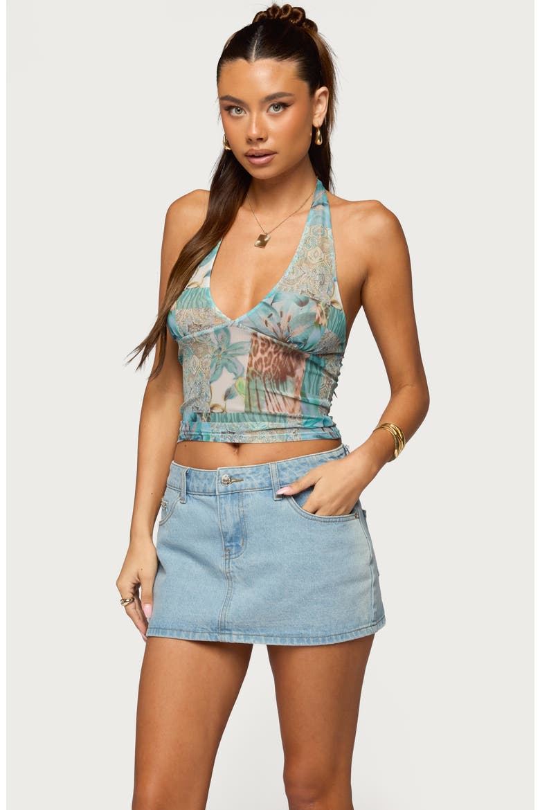 Catie Patchwork Mesh Halter Top, Alternate, color, BLUE