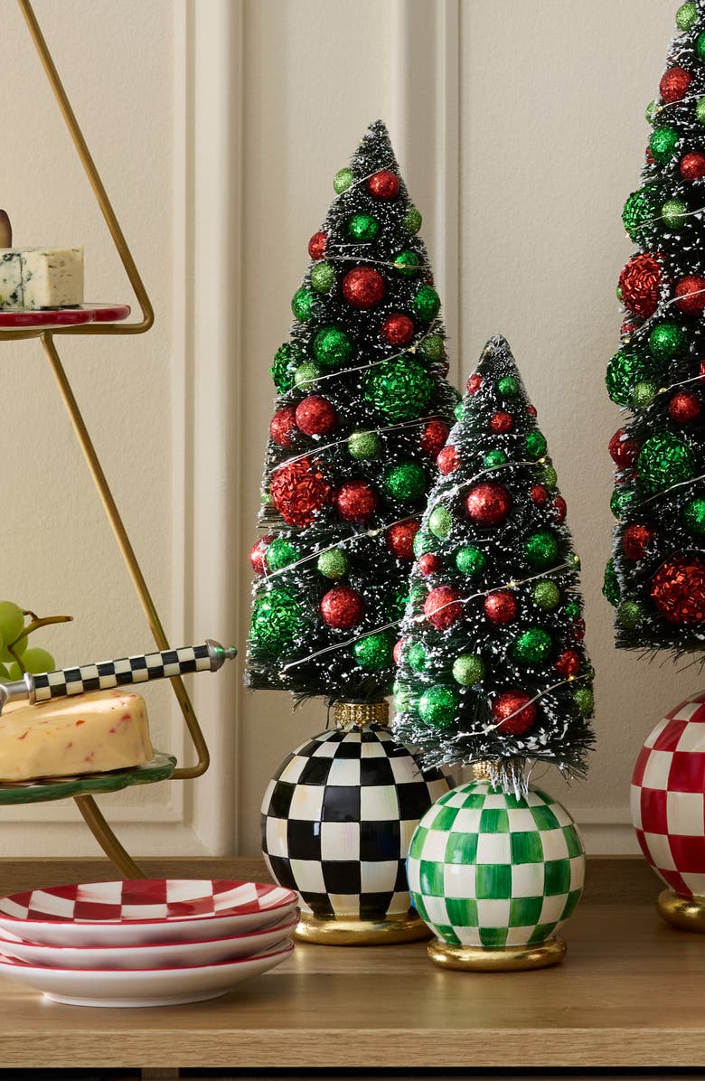 MACKENZIE CHILDS Check It Out Illuminated Medium Tree, Alternate, color, Green